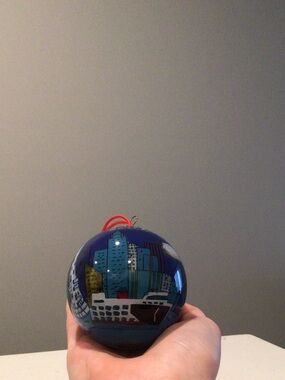 Seattle Blue Cityscape Glass Holiday Ornament